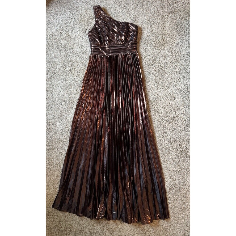 Fashion Nova Brown One Shoulder Pleated Maxi Dress Sleeveless Solid Size M